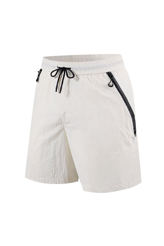 Men Summer Lightweight Breathable Outdoor Hiking Shorts Solid Color Loose Comfortable Motion Straight-leg Shorts Elastic Waist Drawstring Zipper Pocket Leisure Shorts