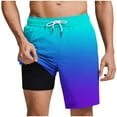 thumbnail image 1 of hoksml Men Swim Trunks 2-in-1 Style with Lined Casual Gradient Print Beach Shorts with Pockets Elastic Waist Tie Drawstring Quick Dry Swimming Bathing Suit, 1 of 6