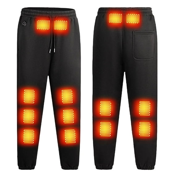 hoksml Men's 14-Zone Heating Thermal Joggers Solid Color Electric Heated Pants with Adjustable Waist and Ankle Cuffs for Outdoor Cold Weather