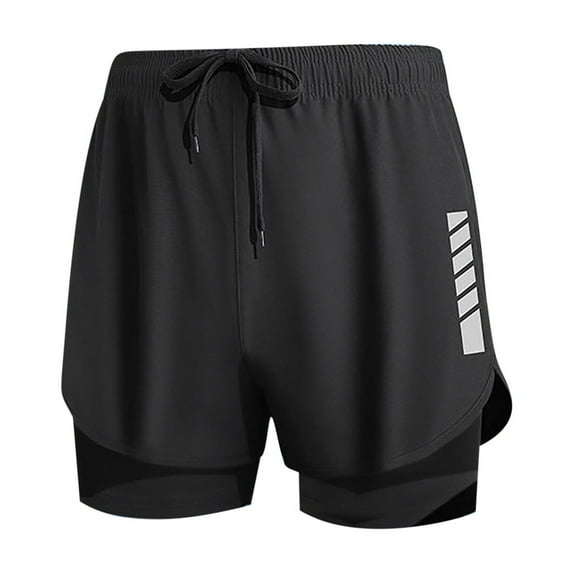 hoksml Men's 2-in-1 Running Shorts Quick Dry Athletic Shorts with Reflective Strips and Built-in Liner for Gym Workout and Training