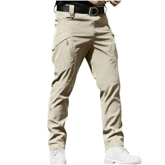 hoksml Men's 2025 New Hiking Pants Solid Color Elastic Waist Buttons Zip Front Loose High Elasticity Waterproof Multi Pockets Work Pants Outdoor Travel Trousers