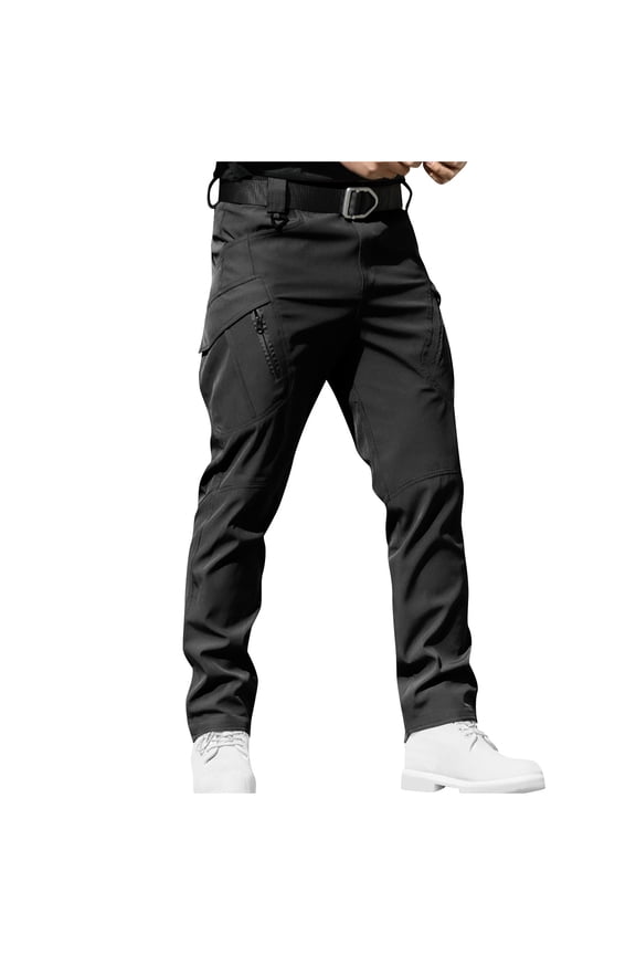 Men's 2025 New Hiking Pants Solid Color Elastic Waist Buttons Zip Front Loose High Elasticity Waterproof Multi Pockets Work Pants Outdoor Travel Trousers