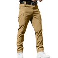 thumbnail image 1 of hoksml Men's 2025 New Hiking Pants Solid Color Elastic Waist Buttons Zip Front Loose High Elasticity Waterproof Multi Pockets Work Pants Outdoor Travel Trousers, 1 of 6