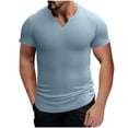 thumbnail image 1 of hoksml Men's Sports Elastic T-shirt Summer Trend Shirt Solid Color Slit Neck Casual Slim Short Sleeved V-neck Top/shirt Fitness Sports Running Tee Shirts, 1 of 6