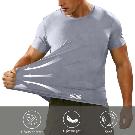 hoksml Men's 4-Way Stretch Athletic T-Shirt, Quick-Dry Workout Shirt for Running, Gym, and Daily Use