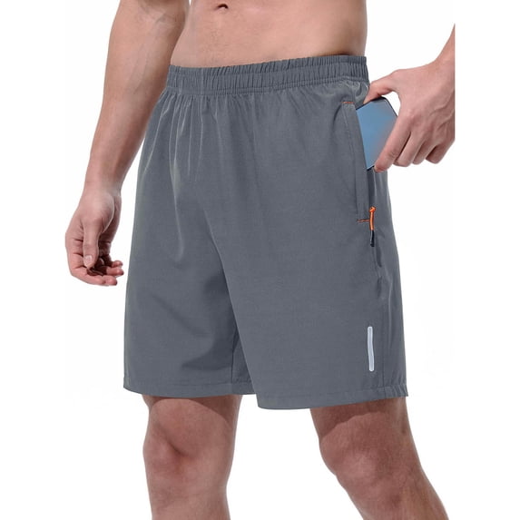 hoksml Men's 7" Quick Dry Athletic Shorts Lightweight Breathable Gym Shorts with Zipper Pockets and Reflective Strips for Running Workout and Daily Wear