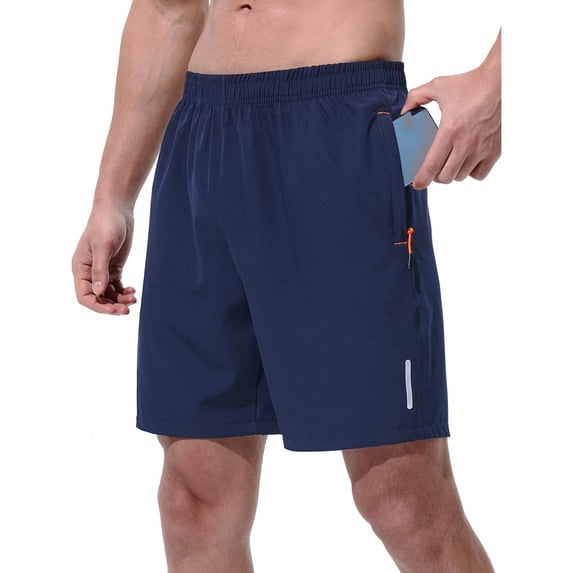 hoksml Men's 7" Quick Dry Athletic Shorts Lightweight Breathable Gym Shorts with Zipper Pockets and Reflective Strips for Running Workout and Daily Wear
