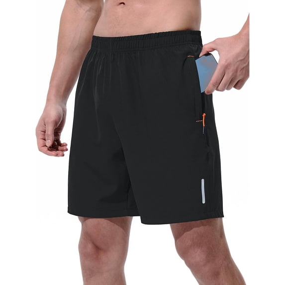 hoksml Men's 7" Quick Dry Athletic Shorts Lightweight Breathable Gym Shorts with Zipper Pockets and Reflective Strips for Running Workout and Daily Wear