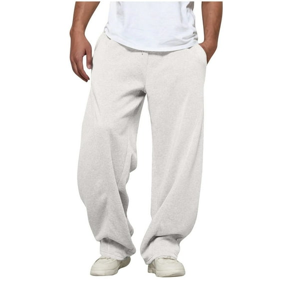hoksml Men's Baggy Wide Leg Sweatpants, Elastic Waist Drawstring Joggers with Pockets