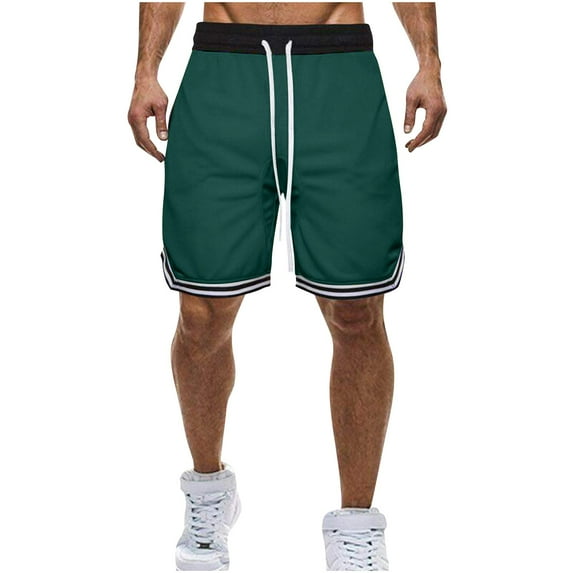 hoksml Men's Basketball Shorts Summer Solid Color Colour Blocking Sports Fitness Comfortable Breathable Shorts Elastic Waist Drawstring Athletic Shorts
