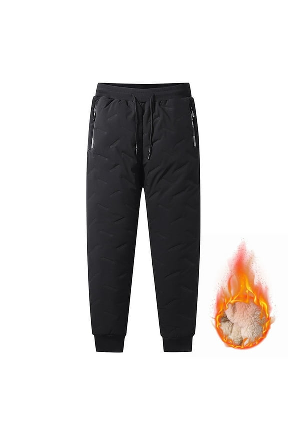 Men's Big Size Sherpa Lined Joggers Windproof Winter Pants with Zipper Pockets Thermal Elastic Waist Ankle Pants L-6XL