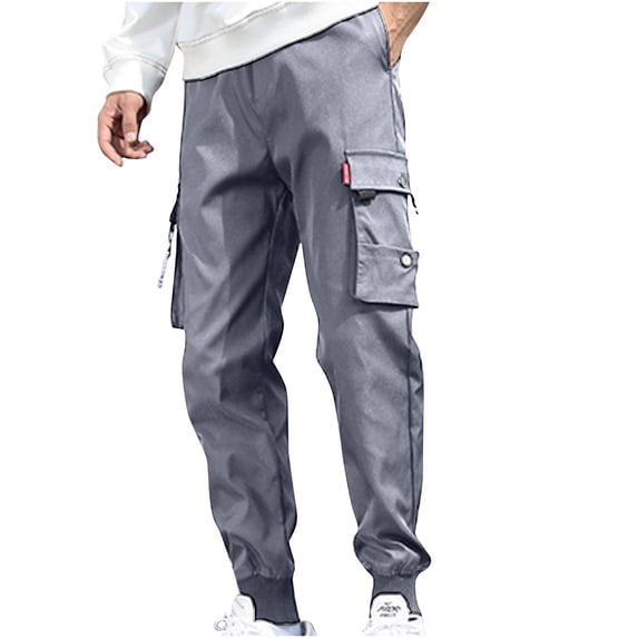 hoksml Men's Big and Tall Cargo Jogger Pants Solid Color Elastic Waist with Drawstring Tapered Leg with Pockets Workwear Style Casual Lightweight Long Pants L-5XL