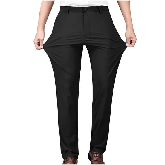 hoksml Men's Big Tall Flat Front Suit Pants Stretch Straight Leg Comfort Fit Trousers Solid Color Casual Office Button Dress Pants with Pockets S-5XL