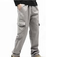 thumbnail image 1 of hoksml Men's Big and Tall Fleece-Lined Cargo Pants Solid Color Winter Work Straight-leg Trousers with Multiple Pockets and Elastic Waist for Outdoor Hiking, 1 of 5