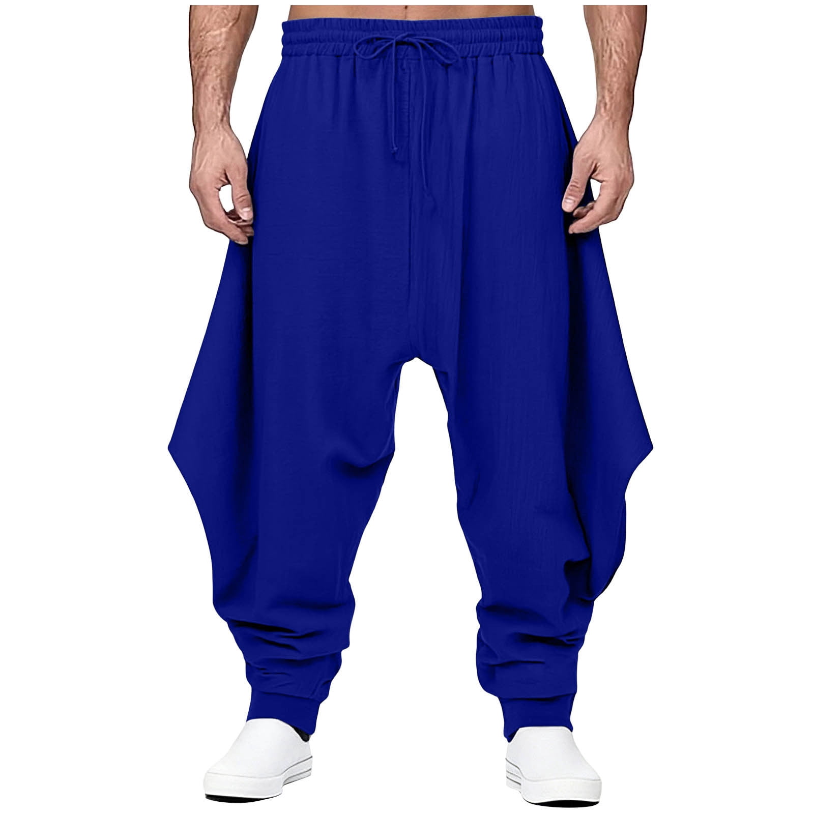 hoksml Men's Big Tall Relaxed Fit Pants Solid Color Harem Style ...