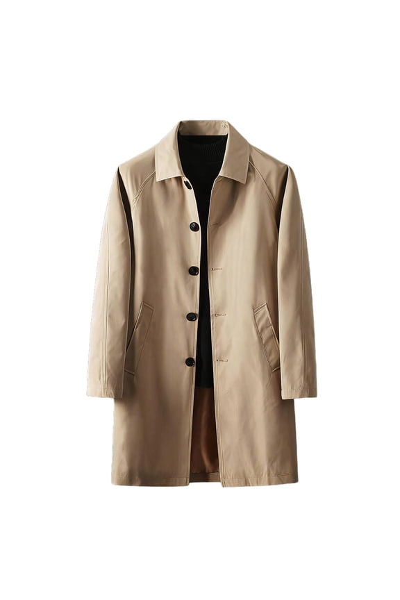 Men's Big Tall Trench Coat Mid-Length Casual Solid Color Notch Lapel Button Front Windbreaker Jacket with Pockets M-5XL