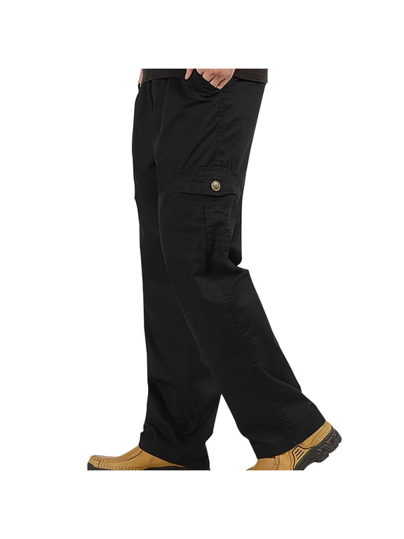 Men's Big and Tall Cargo Pants with Elastic Waistband Straight Leg Utility Work Pants with Multiple Pockets M-6XL