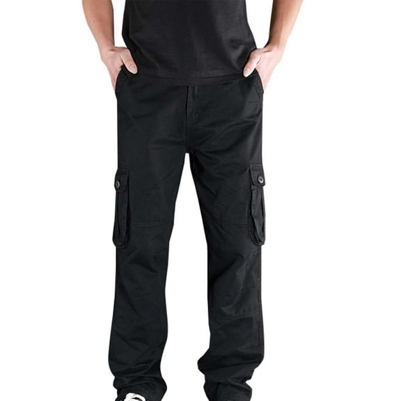 hoksml Men's Big and Tall Cotton Durable Work Pants Relaxed Fit Cargo Pants with Multiple Pockets XS-6XL