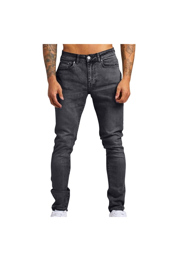 Men's Big and Tall Jean-Style Pants Classic Slim Straight Leg Stretch Flex Casual Pants with Button Fly XS-8XL