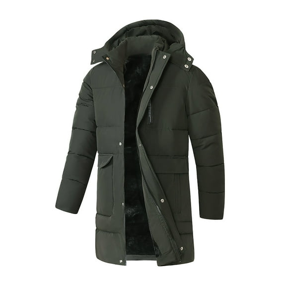 hoksml Men's Big and Tall Long Winter Coat with Detachable Hood Heavyweight Fleece Lined Windproof Parka for Extreme Cold