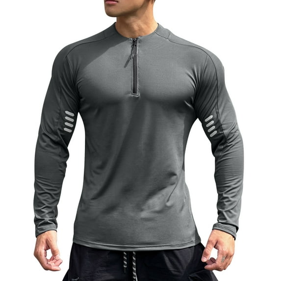 hoksml Men's Biking Gear Long Sleeve Shirts Moisture Wicking Cycling Suit Round Neck Zipper T-shirt Top Sports Lightweight Breathable Athletic Shirts Clearance