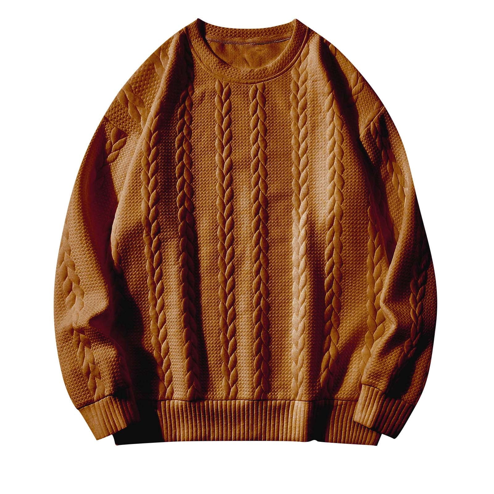 hoksml Men's Cable Sweater Crewneck Pullover Sweater Textured Fall