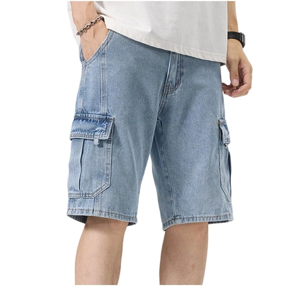 hoksml Men's Cargo Denim Shorts Loose Fit Casual Summer Jeans Shorts Vintage Washed Workwear Bottoms