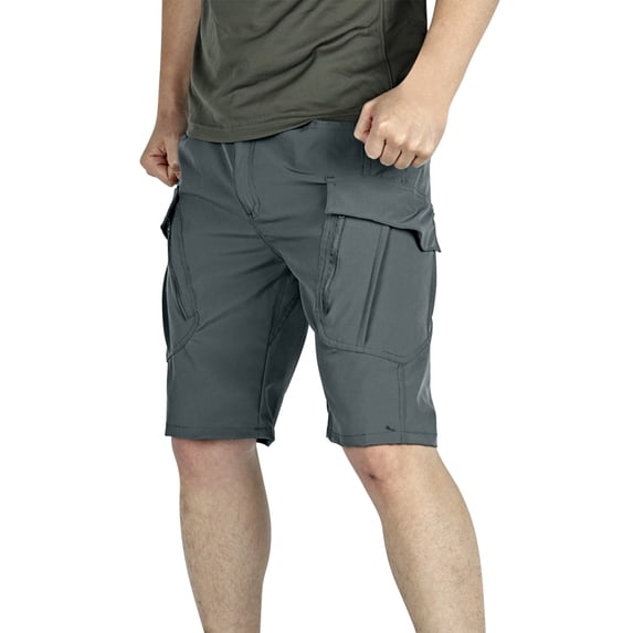 hoksml Men's Cargo Five Quarter Pants Summer Casual Solid Color Multiple Pockets Elastic Waist Zipper Comfortable Cargo Shorts Outdoor Hiking Travel Clothing 2025 Clearance