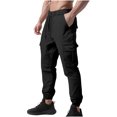 thumbnail image 1 of hoksml Men's Cargo Joggers Solid Color Drawstring Elastic Waist Casual Pants Elastic Cuffs with Multiple Pockets, 1 of 3