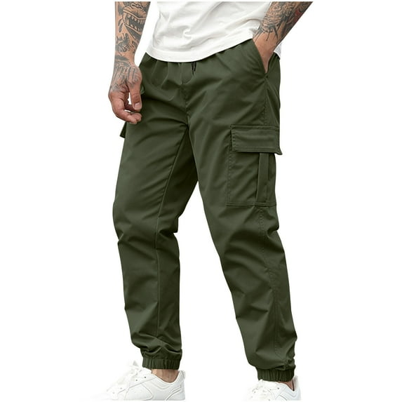 hoksml Men's Cargo Pants Athletic Pants Casual Solid Color Drawstring Elastic Waist Multiple Pockets Bind The Feet Pants Lightweight Breathable Small Leg Pants