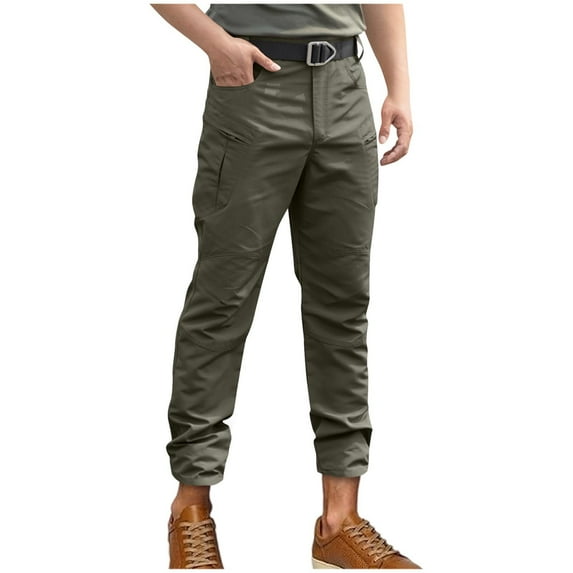 hoksml Men's Cargo Pants Loose High Elasticity Waterproof Multi Pocket Work Pants Solid Color Classic Fit Casual Outdoor Hiking Straight Leg Pant