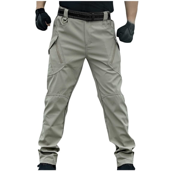 hoksml Men's Cargo Pants Solid Color Multi Pocket Lace-up Zipper Front Sweatpants Pencil Full Length Pants Casual Outdoor Hiking Tactical Pants