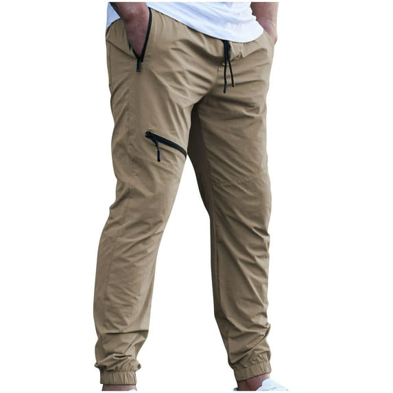hoksml Men's Cargo Pants Sweatpants Jogger Work Trousers Solid Color Elastic Waist Drawstring Zipper Pocket Bind The Feet Long Pants Cuffed Pants Leg