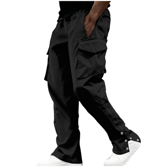 hoksml Men's Cargo Pants with Snap Snap Adjustable Ankle Solid Color Stretch Work Trousers with Multiple Pockets and Drawstring Waist