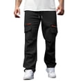 thumbnail image 1 of hoksml Men's Casual Cargo Pants with Drawstring Waist Loose Fit Straight Leg Outdoor Work Pants Multiple Pockets Utility Trousers, 1 of 5