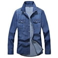 thumbnail image 1 of hoksml Men's Casual Denim Shirt Jacket, Long Sleeve Snap Button Shirt with Pockets for Spring Fall, 1 of 9