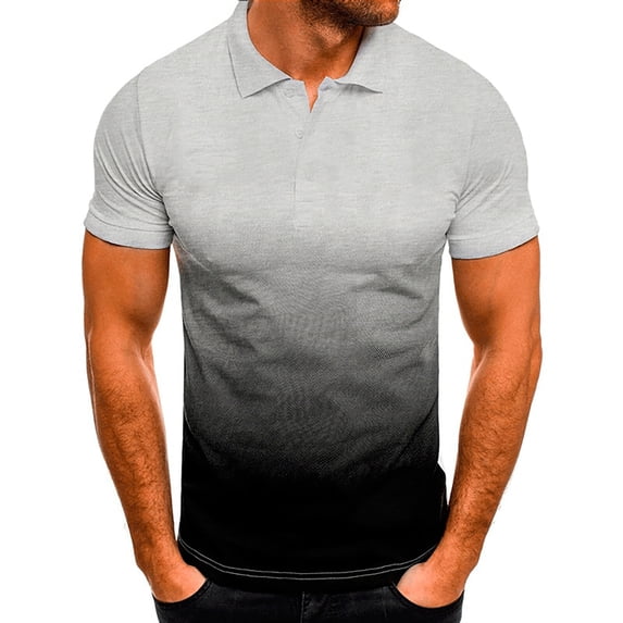 hoksml Men's Casual Sports T-shirt Lapel 3D Gradient Short-sleeved Going Out Tops