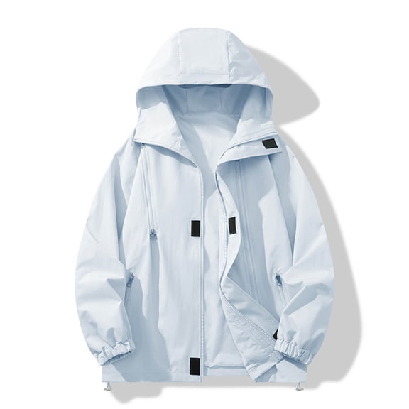 hoksml Men's Casual Windproof Jacket Outdoor Hooded Zip-Up Hook-Loop Utility Anorak with Multiple Pockets for Hiking Daily Wear M-4XL