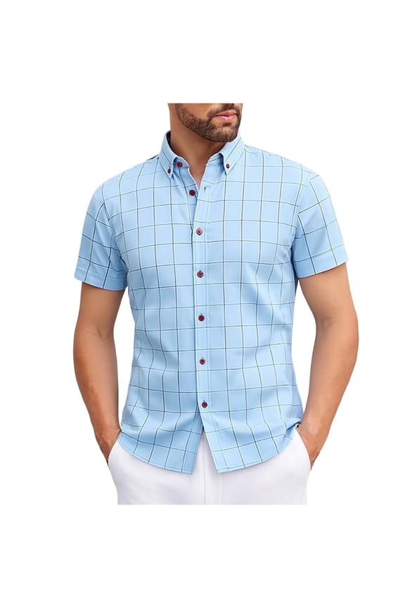 Men's Checked Short Sleeve Button-Up Shirt, Casual Plaid Shirt for Daily and Light Business Use