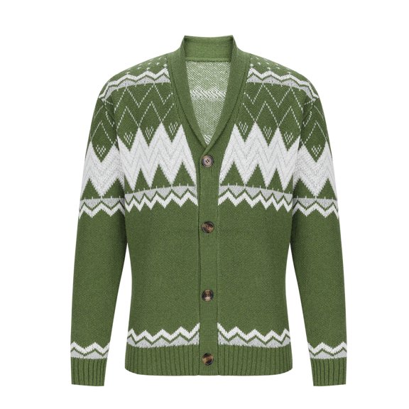 hoksml Men's Christmas Knit Cardigan Sweater Holiday Graphic Print Long Sleeve Open Front Casual Jacket with Shawl Collar