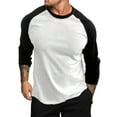 thumbnail image 1 of hoksml Men's Color Block Raglan Shirt Contrast Sleeve Crewneck Pullover Long Sleeve Casual Top, 1 of 7