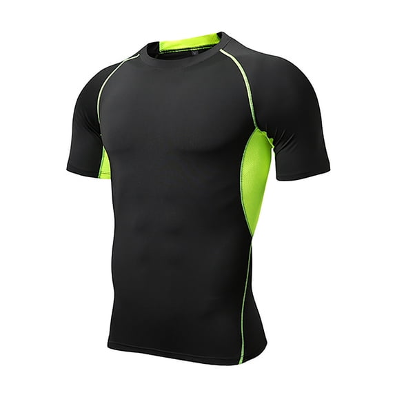 hoksml Men's Compression Short Sleeve T-Shirt Breathable Mesh Panel Quick Dry Workout Gym Training Athletic Top