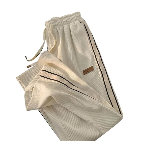 hoksml Men's Corduroy Pants with Drawstring Waist Solid Color Casual Sweatpants with Side Stripes for Outdoor Sports and Daily Wear