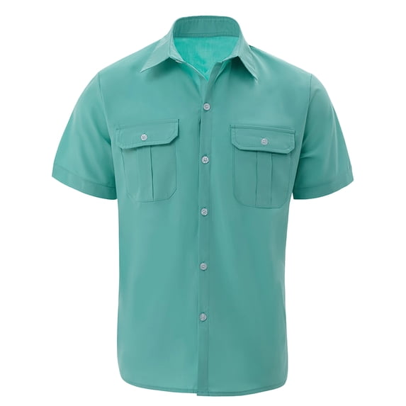 hoksml Men's Cotton Blend Short Sleeve Button Down Shirt Casual Work Utility Top with Dual Chest Pockets