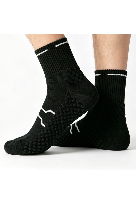 Men's Cotton Cushioned Crew Socks 2 Pack, Athletic Running Mid-Calf Terry Training Socks, Non-Slip Shock Absorption Breathable