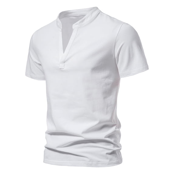hoksml Men's Cotton Henley T-Shirts Comfy Solid Color Short Sleeve V-Neck Top Regular Pullover Business Shirts Casual Heavy Weight Tshirts 2025 on Clearance