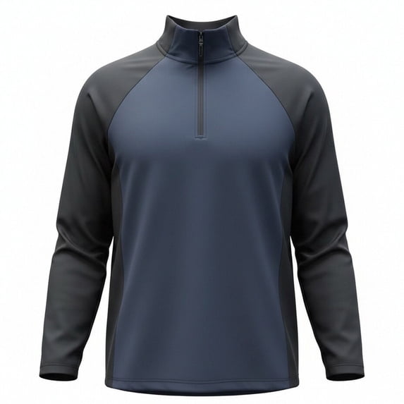 hoksml Men's Cotton Spandex Blend Color Block Raglan Long Sleeve Zip Neck Top, Half Zip Stand Collar Casual Athletic Daily Shirt
