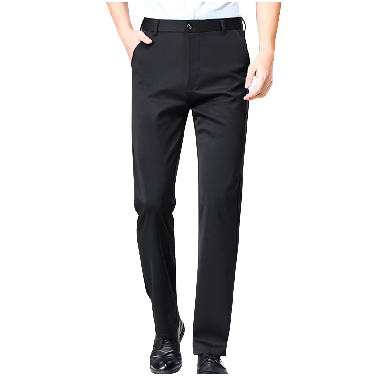 Business Men's Casual Suit Pants Solid High Waist Straight Classic Style Plus Size