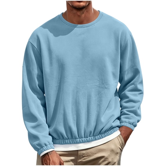 hoksml Men s Crew Neck Sweatshirt Cropped Loose Drop Shoulder Elastic Waist for Casual Daily Work Outdoor Comfort