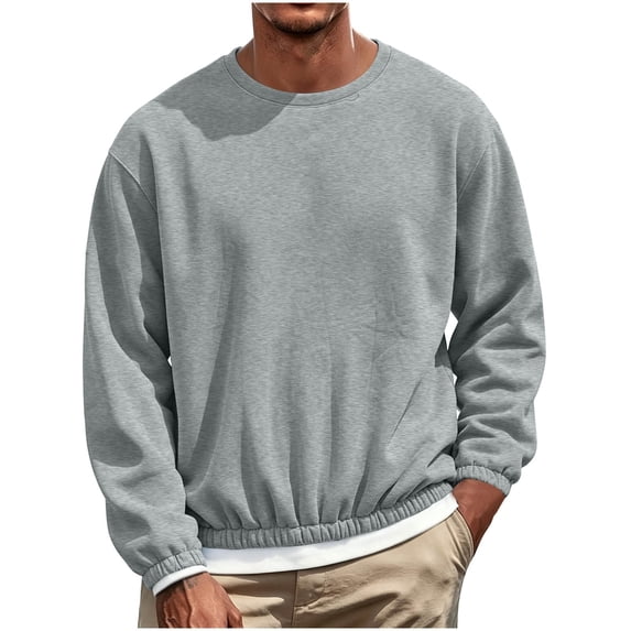 hoksml Men s Crew Neck Sweatshirt Cropped Loose Drop Shoulder Elastic Waist for Casual Daily Work Outdoor Comfort